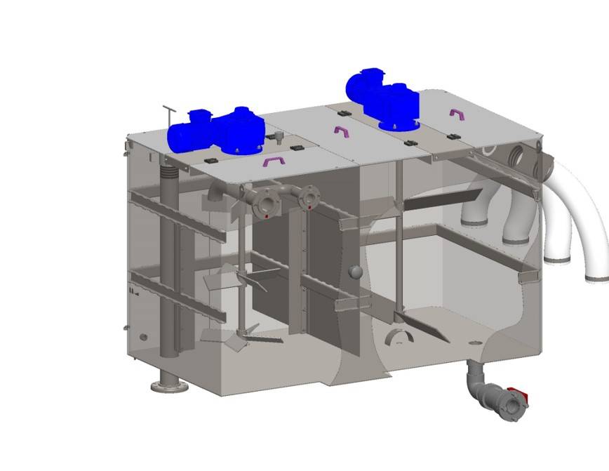 Рис. 8. Двокамерна ємність фільтрації мультидискового шнекового дегідратора MDQ/MDC